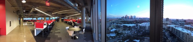 Panoramic view of new seating arrangement and Downtown view